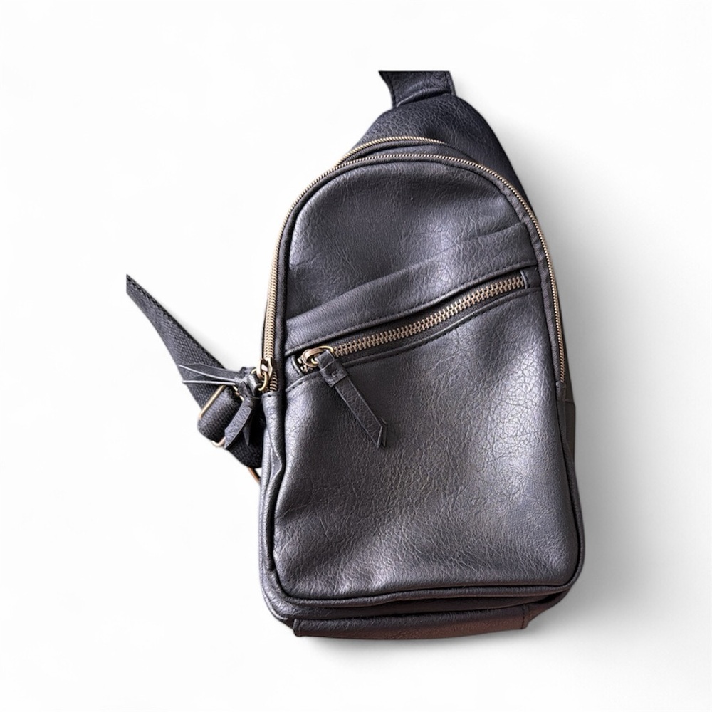 Black Faux Leather Sling Crossbody Bag